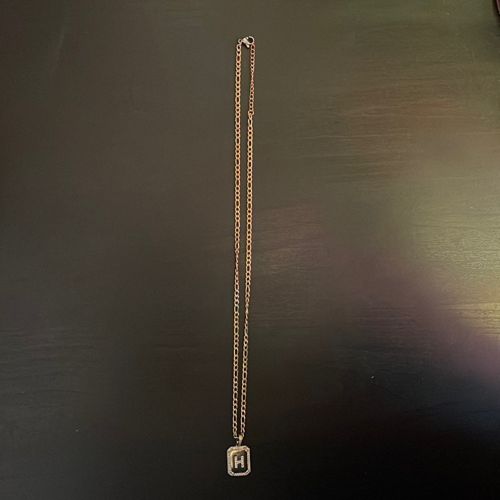 Gold Rhinestone Initials H Necklace